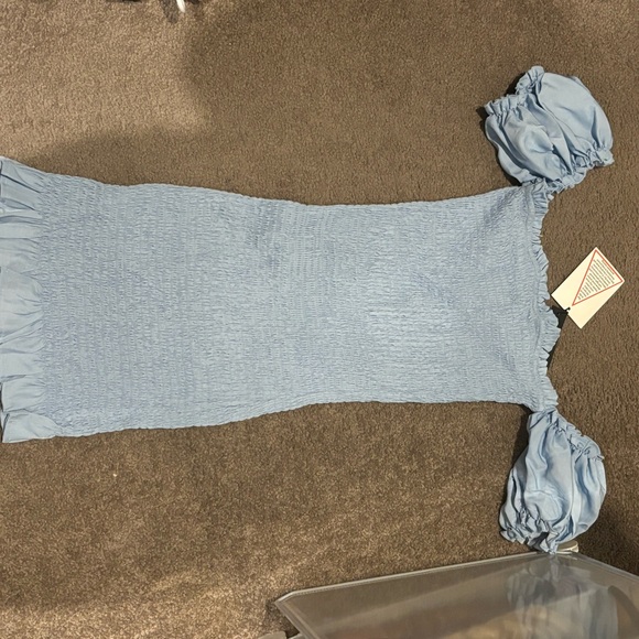 NWT BOOHOO shirred chambray off should dress sz 6 - Picture 2 of 5